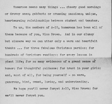 letter from Miss Brown